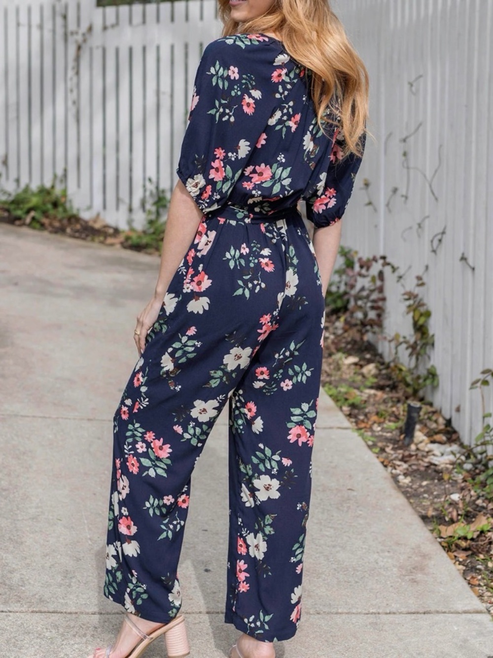 Grace & Lace Navy Floral Wide-Leg Jumpsuit